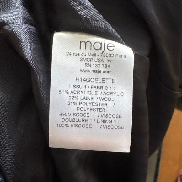 Maje Goelette Charcoal & Off White Striped Woven Coat size small - Picture 12 of 16